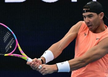Rafael Nadal of Spain attends a practice session at the Tennis Centre in Sydney on December 28, 2022, ahead of the United Cup tennis tournament. (Photo by SAEED KHAN / AFP) / -- IMAGE RESTRICTED TO EDITORIAL USE - STRICTLY NO COMMERCIAL USE --