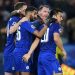 Leicester City's Algerian midfielder Riyad Mahrez (2L) celebrates scoring his team's second goal from the penalty spot, with Leicester City's English midfielder Danny Drinkwater (2R) and Leicester City's Japanese striker Shinji Okazaki (R) during the UEFA Champions League group G football match between Leicester City and Club Brugge at the King Power Stadium in Leicester, central England on November 22, 2016. / AFP PHOTO / Paul ELLISPAUL ELLIS/AFP/Getty Images
