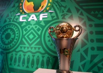 This picture shows the trophy prior to the draw of the Confederation of African Football's (CAF) Confederation cup at the Ritz Carlton Hotel in Cairo on December 28, 2018. (Photo by MOHAMED EL-SHAHED / AFP)