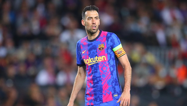 BARCELONA, SPAIN - APRIL 14: Sergio Busquets of FC Barcelona looks on during the UEFA Europa League Quarter Final Leg Two match between FC Barcelona and Eintracht Frankfurt at Camp Nou on April 14, 2022 in Barcelona, Spain. (Photo by Eric Alonso/Getty Images)
