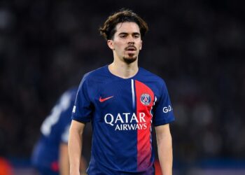 PARIS, FRANCE - FEBRUARY 14: Vitinha of PSG looks on during the UEFA Champions League 2023/24 round of 16 first leg match between Paris Saint-Germain and Real Sociedad at Parc des Princes on February 14, 2024 in Paris, France. (Photo by Franco Arland/Getty Images)