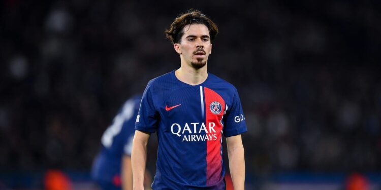 PARIS, FRANCE - FEBRUARY 14: Vitinha of PSG looks on during the UEFA Champions League 2023/24 round of 16 first leg match between Paris Saint-Germain and Real Sociedad at Parc des Princes on February 14, 2024 in Paris, France. (Photo by Franco Arland/Getty Images)