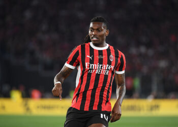 ROME, ITALY - MAY 14: Rafael Leao of AC Milan looks on during the Coppa Italia Final match between AC Milan and Bologna at Stadio Olimpico on May 14, 2025 in Rome, Italy. (Photo by Marco Rosi/Getty Images)