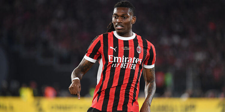 ROME, ITALY - MAY 14: Rafael Leao of AC Milan looks on during the Coppa Italia Final match between AC Milan and Bologna at Stadio Olimpico on May 14, 2025 in Rome, Italy. (Photo by Marco Rosi/Getty Images)