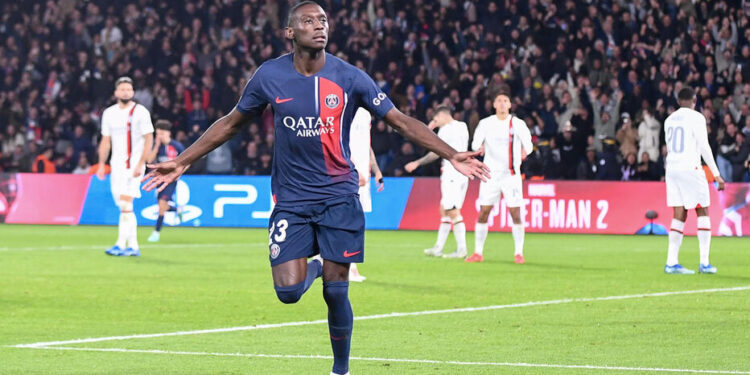 23 Randal KOLO MUANI (psg) during the UEFA Champions League Group F match between Paris Saint-Germain and AC Milan at Parc des Princes on October 25, 2023 in Paris, France. (Photo by Philippe Lecoeur/FEP/Icon Sport)