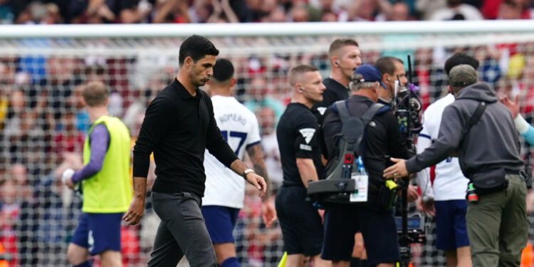 Arsenal manager Mikel Arteta looks dejected after the Premier League match at the Emirates Stadium, London. Picture date: Sunday September 24, 2023. (Photo by Nick Potts/PA Images via Getty Images)